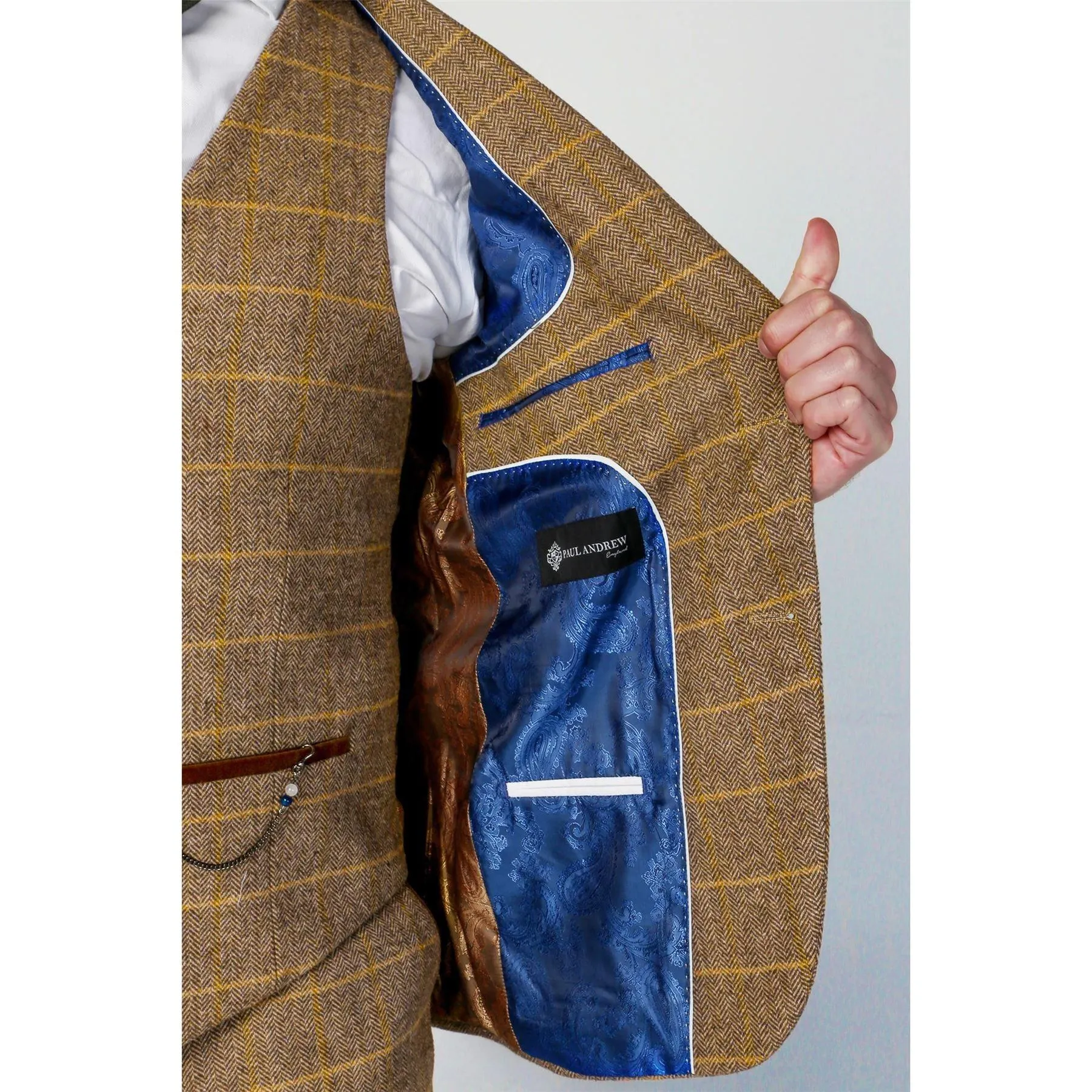 Men's Brown Blazer Tweed Herringbone Wool Blend Sport Coat