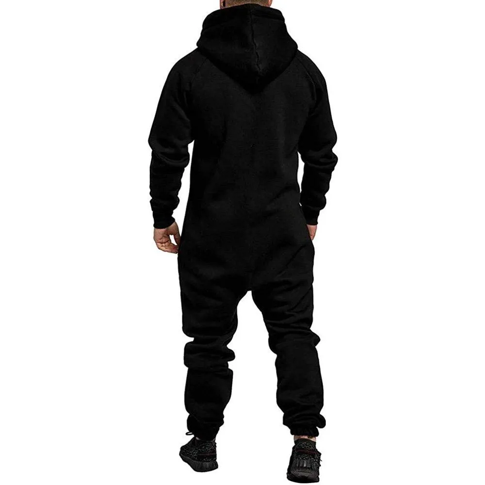 Mens Hooded Zip jumpsuits Onesies One Piece Overalls Tracksuit with Pockets