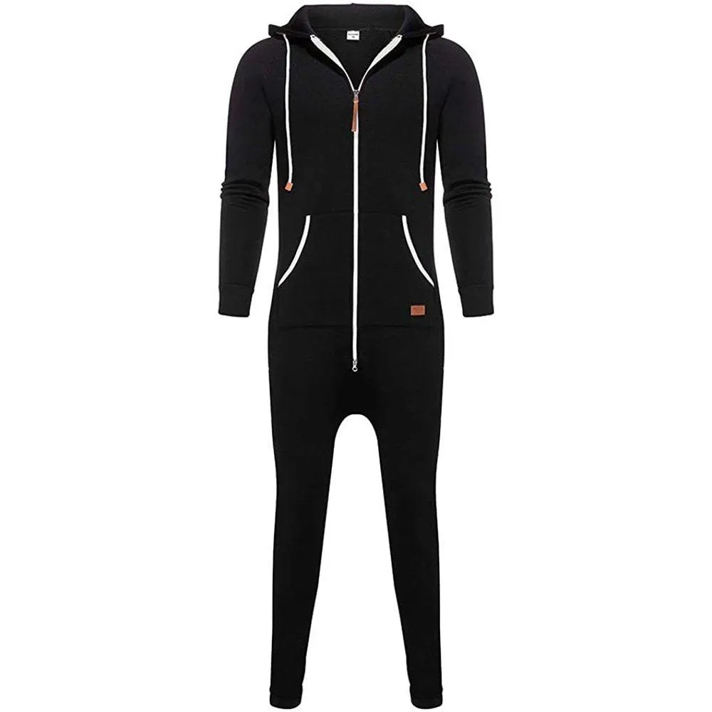 Mens Hooded Zip jumpsuits Onesies One Piece Overalls Tracksuit with Pockets