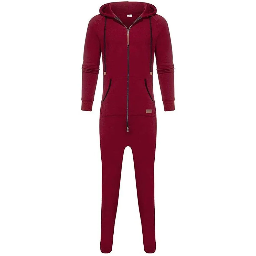 Mens Hooded Zip jumpsuits Onesies One Piece Overalls Tracksuit with Pockets