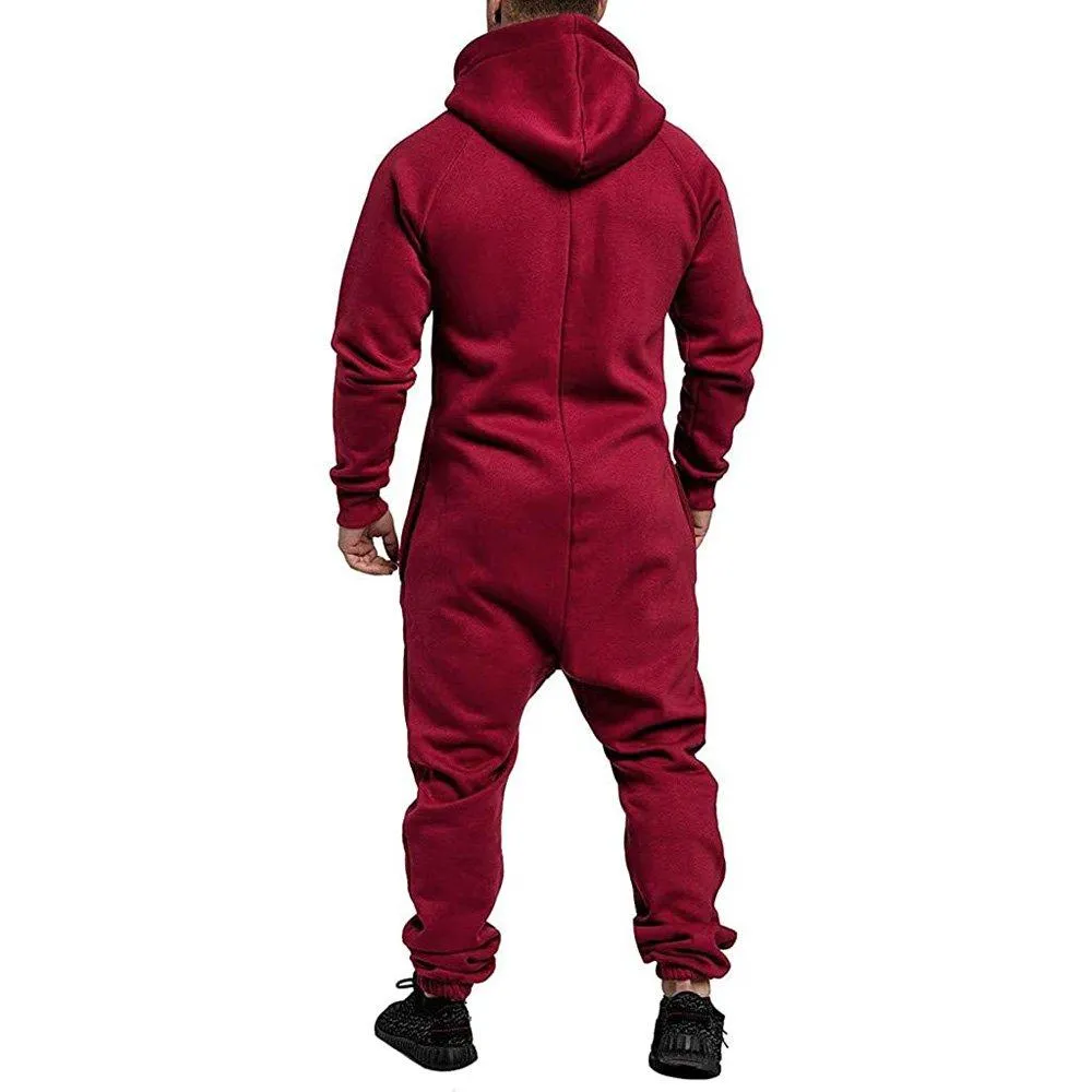 Mens Hooded Zip jumpsuits Onesies One Piece Overalls Tracksuit with Pockets