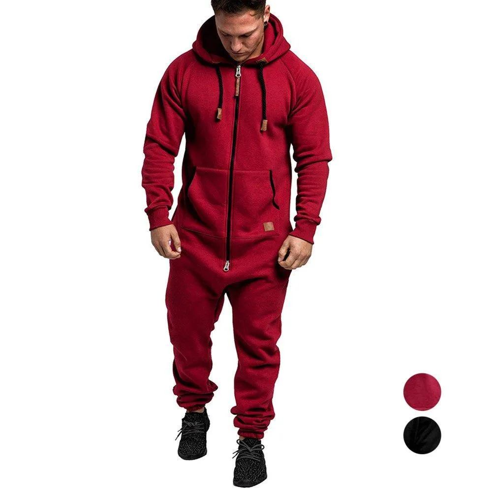 Mens Hooded Zip jumpsuits Onesies One Piece Overalls Tracksuit with Pockets