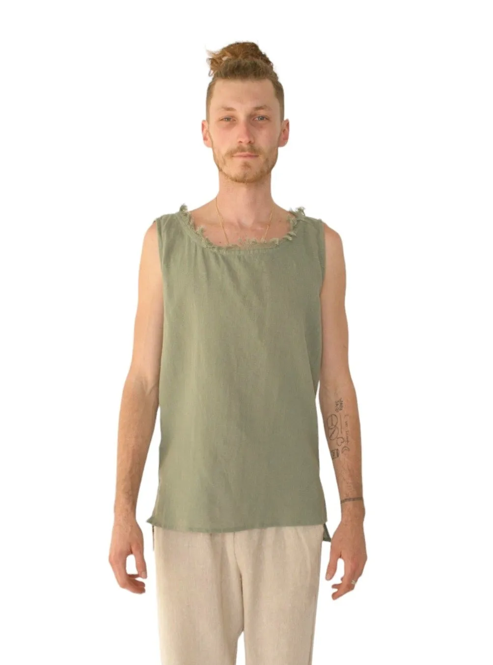 Men's Organic Cotton Sleeveless Shirt in Green Sage