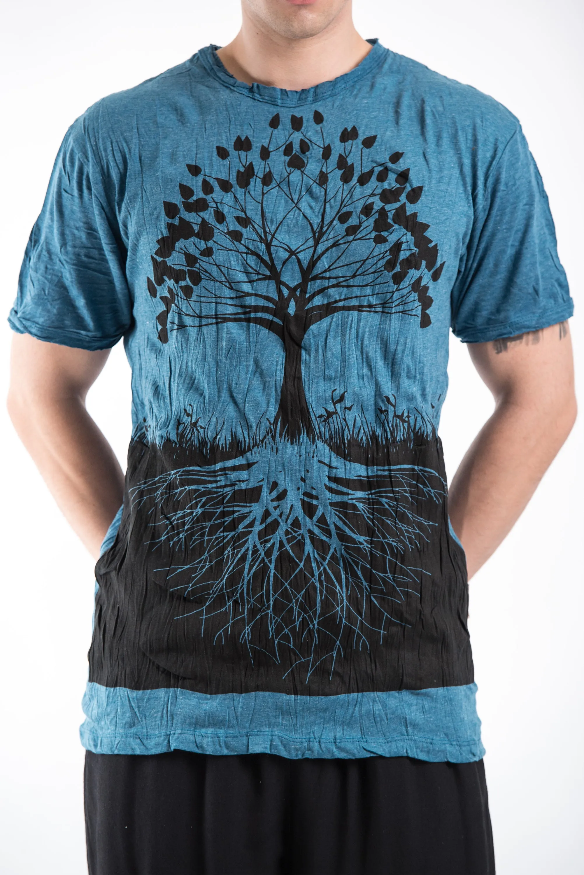 Mens Tree of Life  T-Shirt in Denim Blue