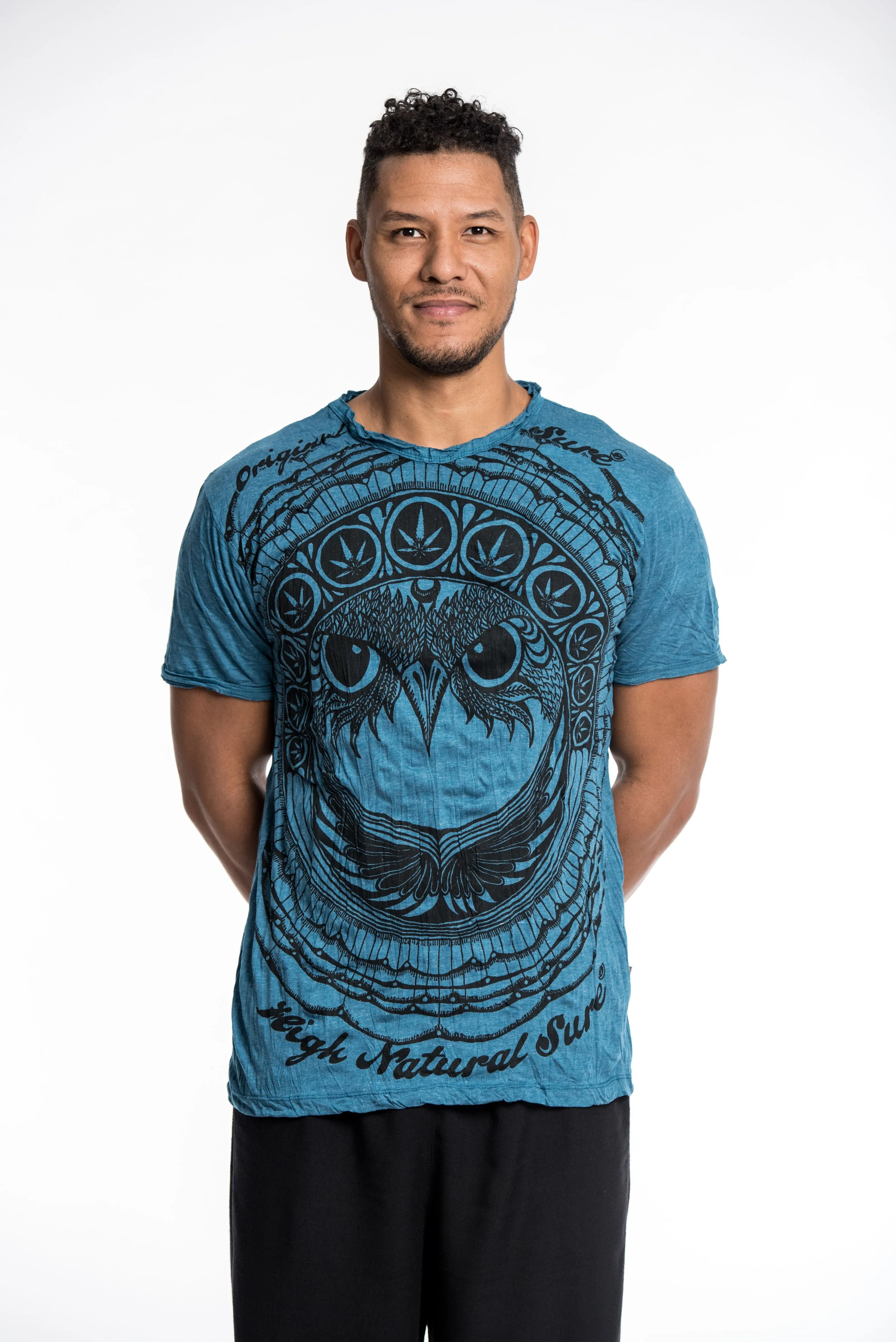 Mens Weed Owl T-Shirt in Denim Blue