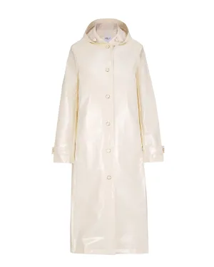 Mid Length hooded slicker coat with detachable quilted liner - Daisy White