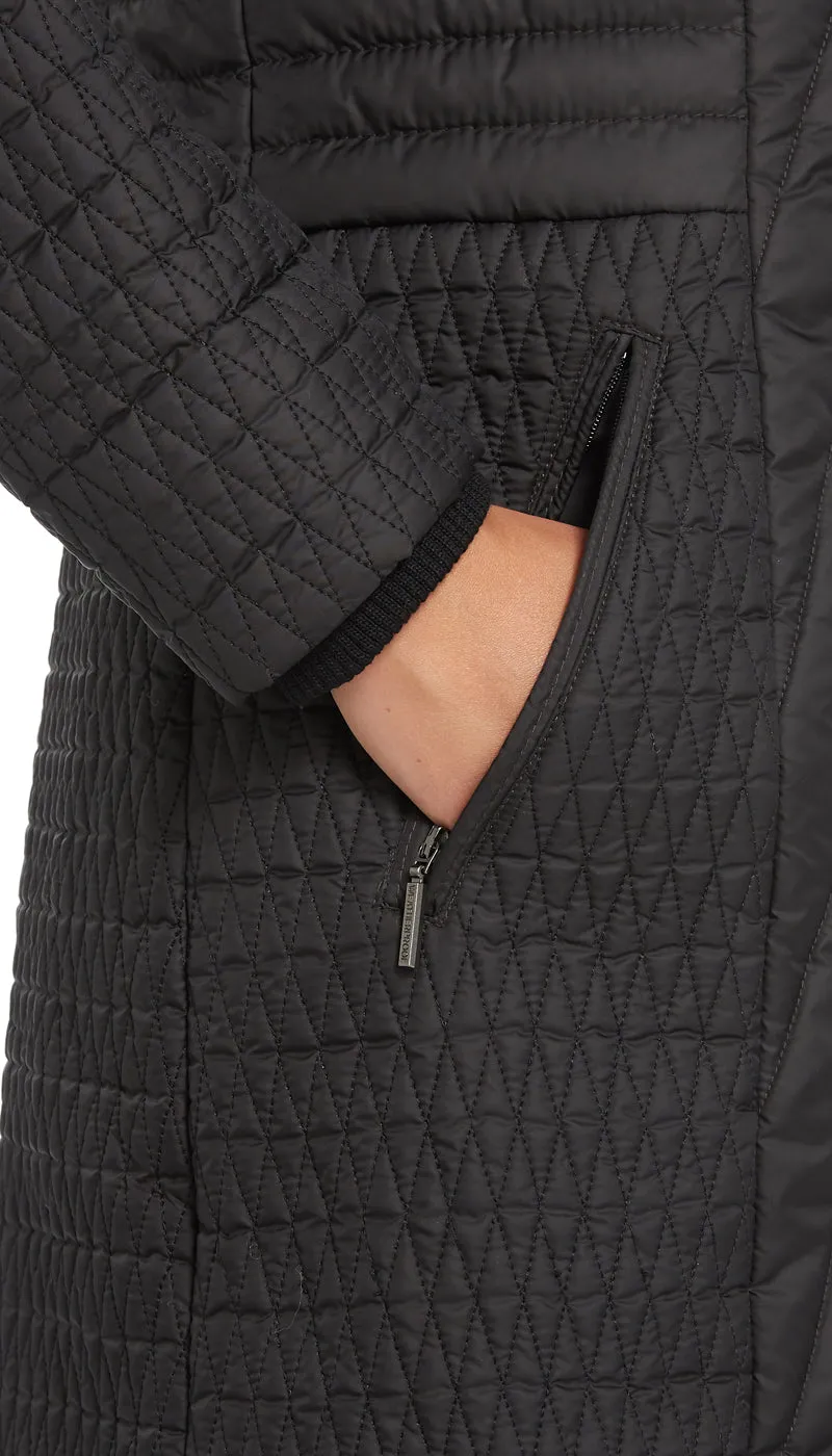 MIXED QUILTED 3/4 PUFFER COAT