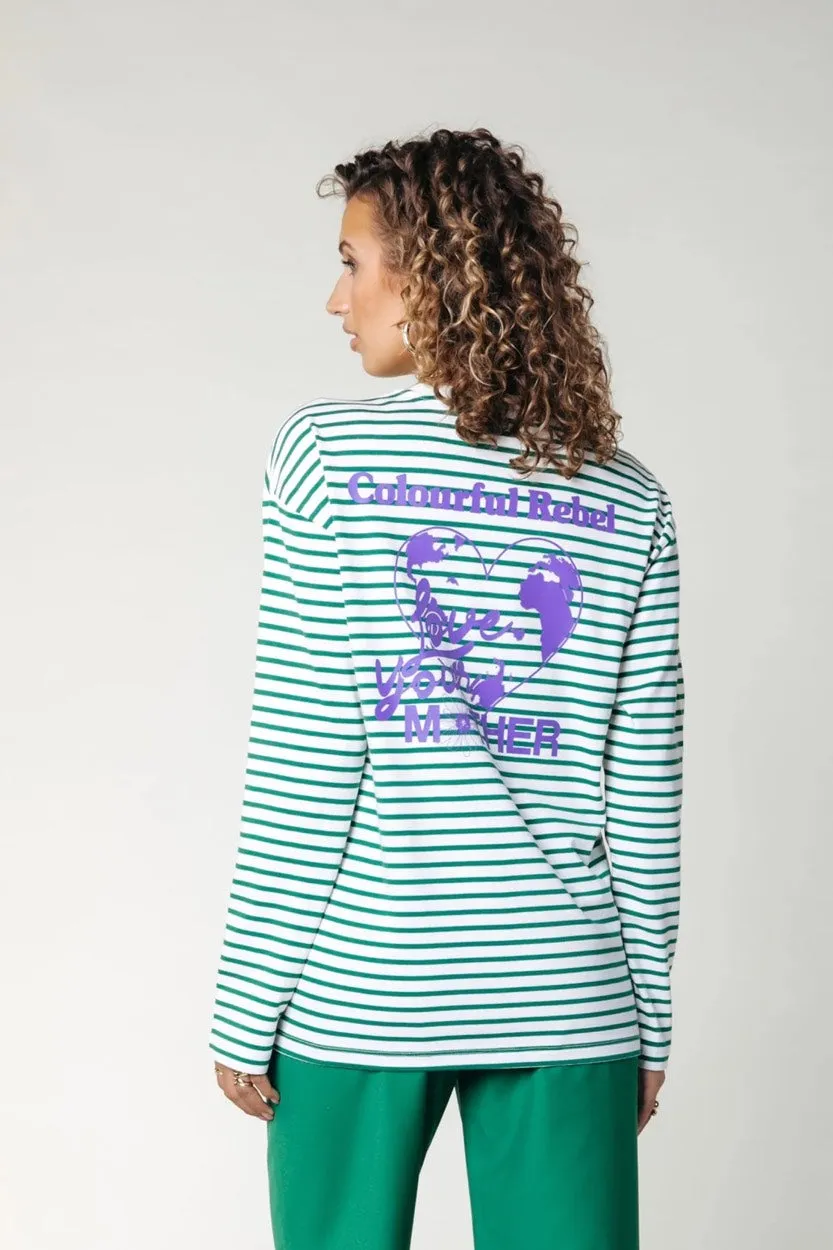 Mother Earth Stripe Longsleeve Tee - Wit Dessin