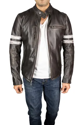 MUSTANG '18 Leather Jacket Distressed Brown - Cafe Racer Stripes