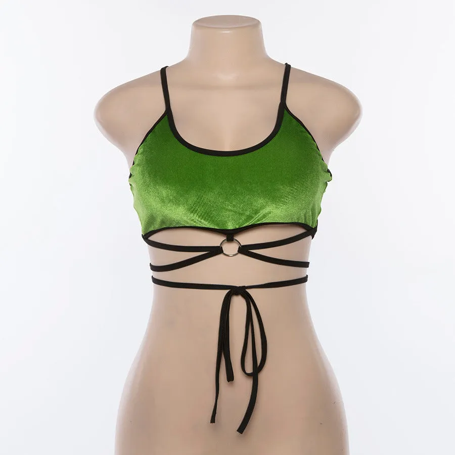 Neon velvet crop top streetwear halter backless cami