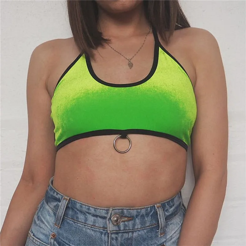 Neon velvet crop top streetwear halter backless cami