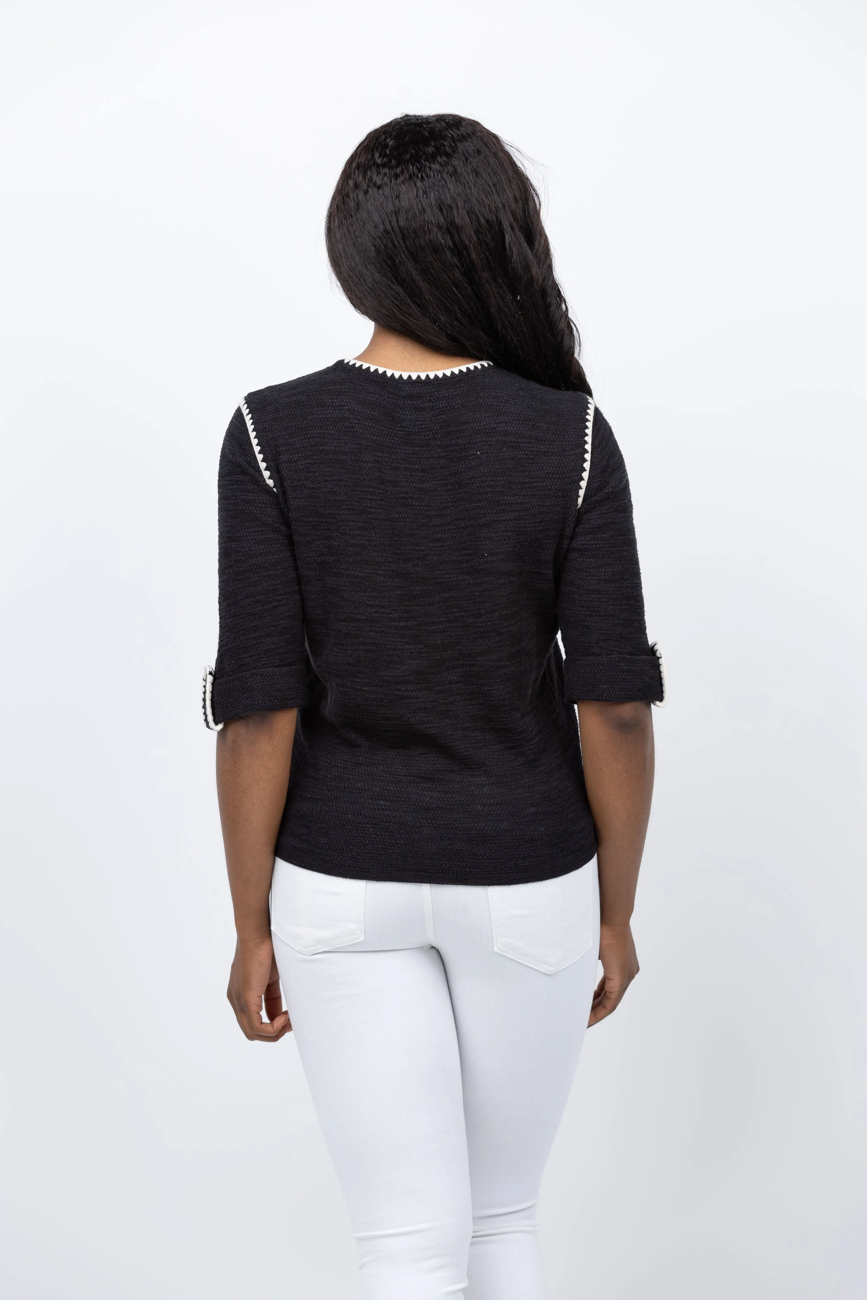 Nic   Zoe Stitched Up Sweater in Black Onyx