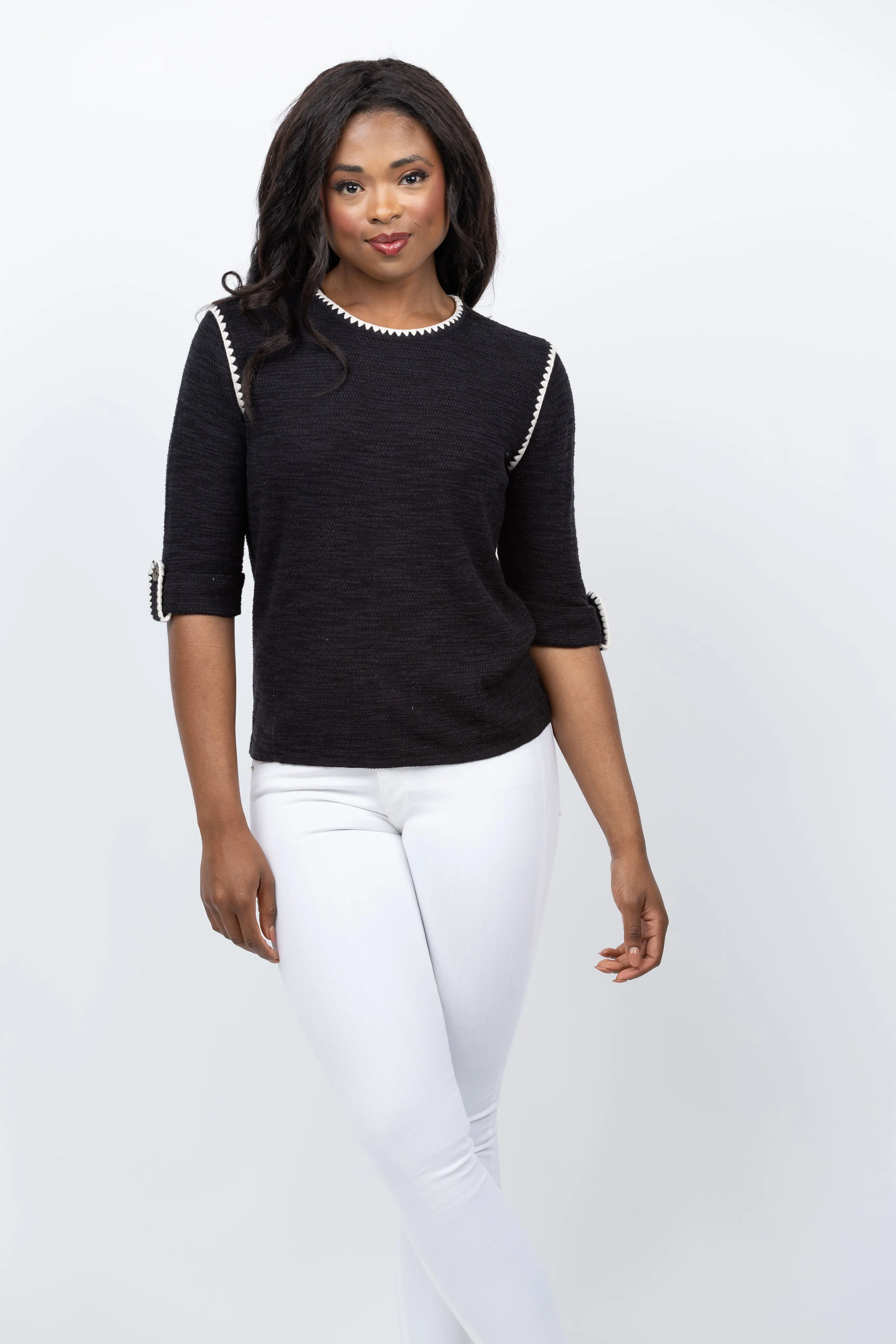 Nic   Zoe Stitched Up Sweater in Black Onyx