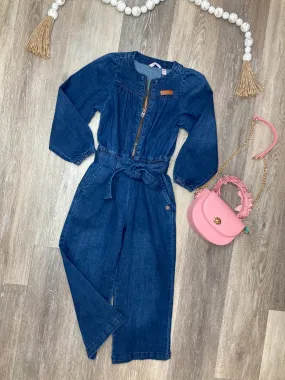 NON Denim Zip Up Belted Jumpsuit