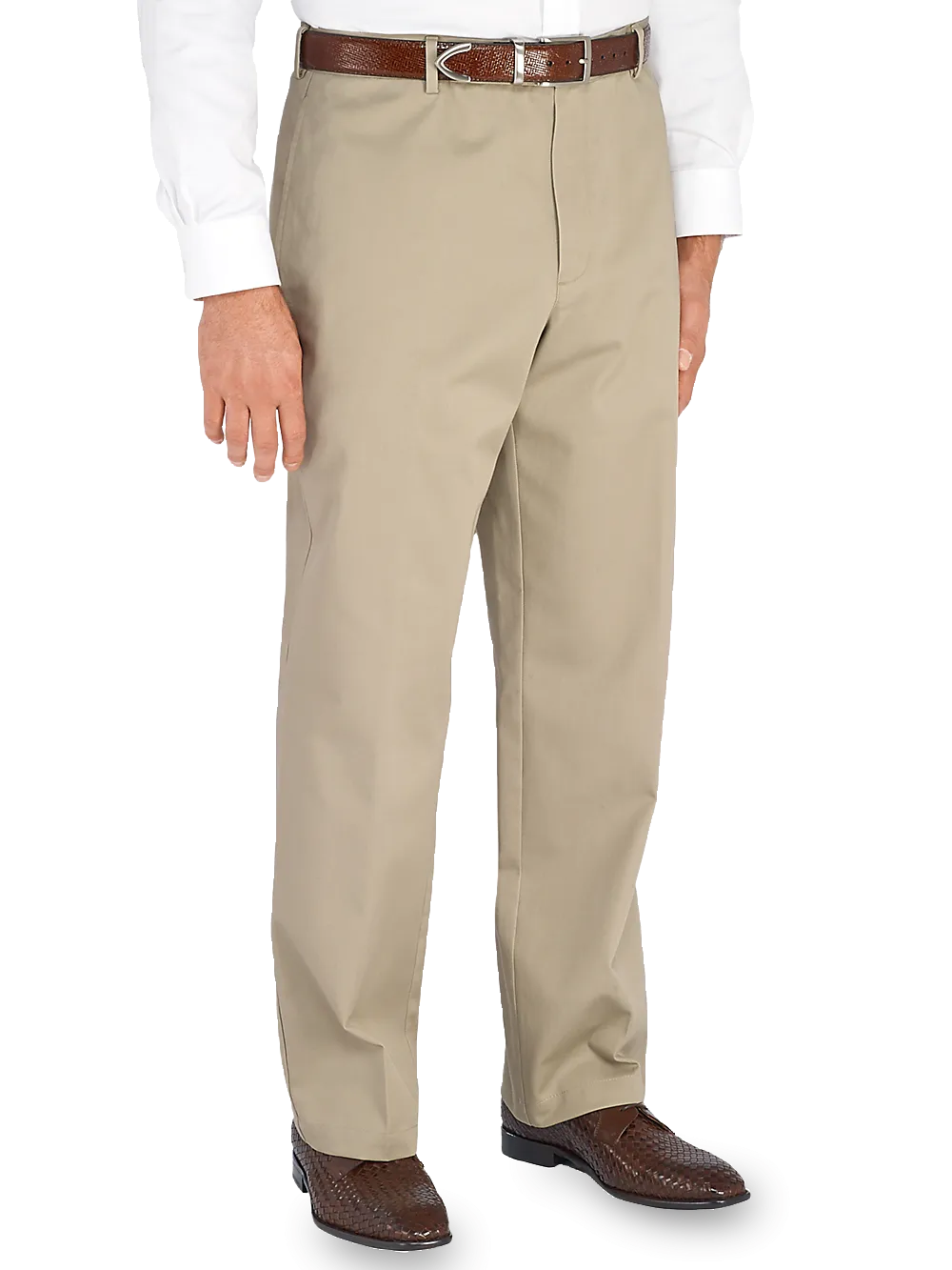 Non-Iron Cotton Chino Flat Front Pants - Khaki