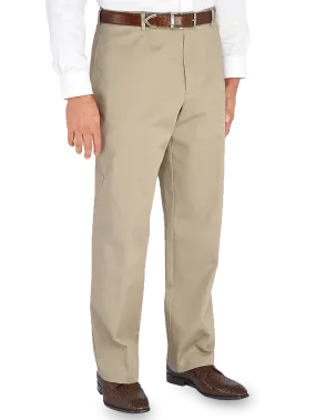 Non-Iron Cotton Chino Flat Front Pants - Khaki