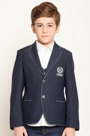 One Friday Kids Boys Navy Blue V-Neck Blazer