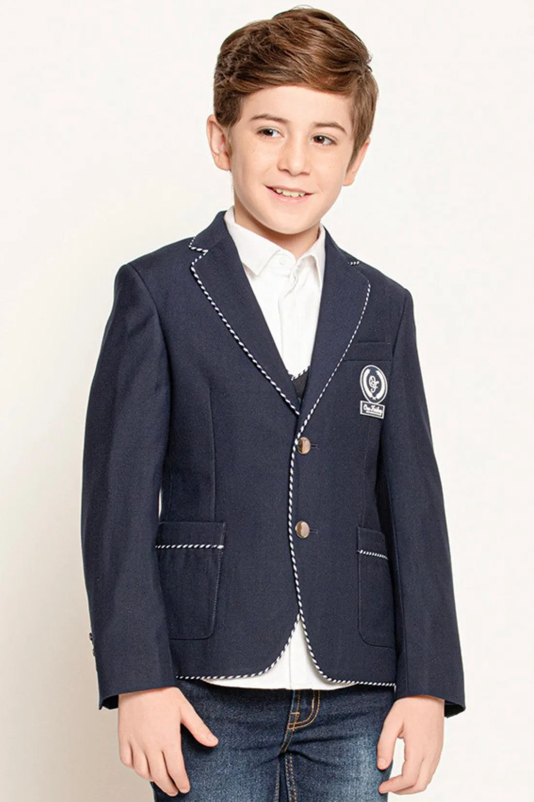 One Friday Kids Boys Navy Blue V-Neck Blazer