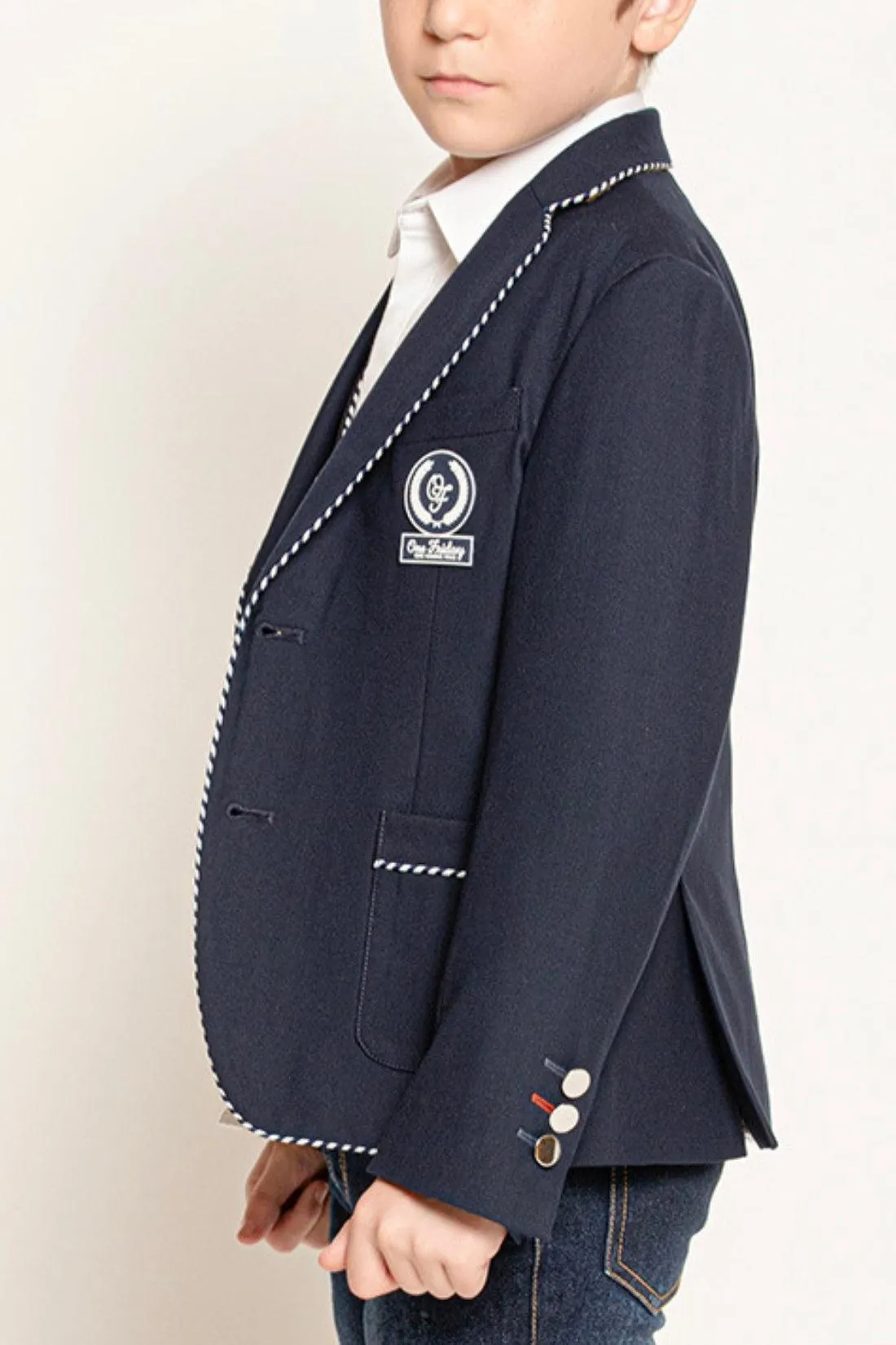 One Friday Kids Boys Navy Blue V-Neck Blazer