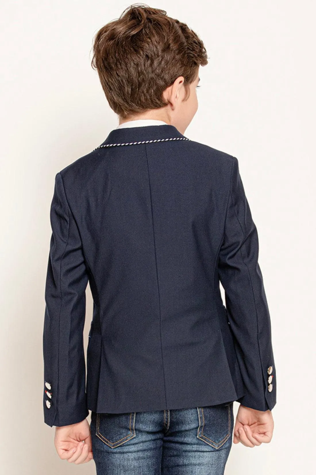 One Friday Kids Boys Navy Blue V-Neck Blazer