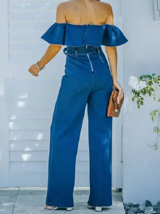 One-Shoulder Ruffled Belted Jumpsuit