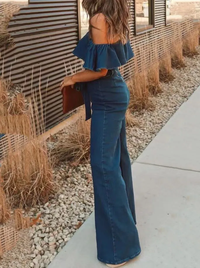 One-Shoulder Ruffled Belted Jumpsuit