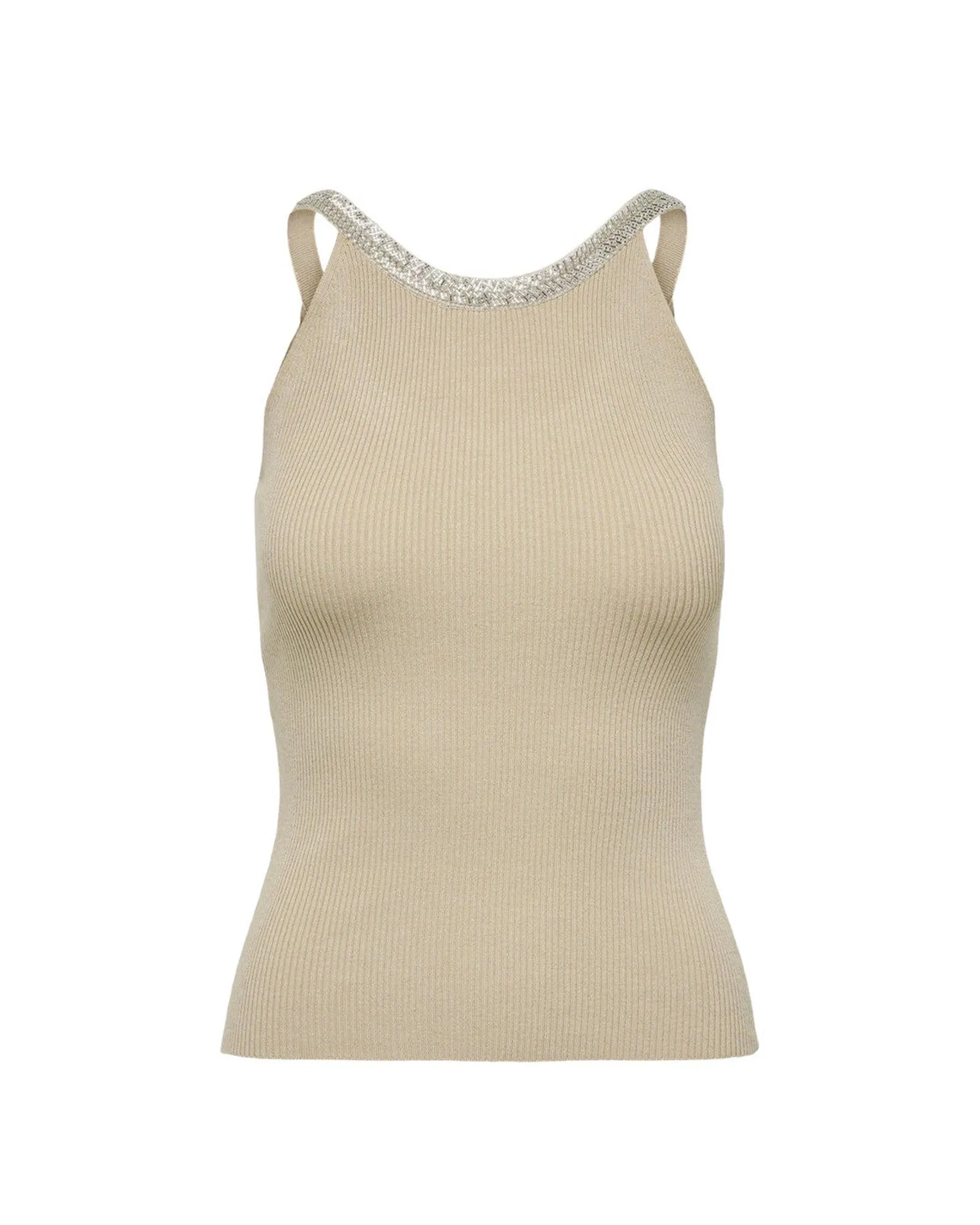 Only Womens Ribbed Tank Top with Sparkling Trim