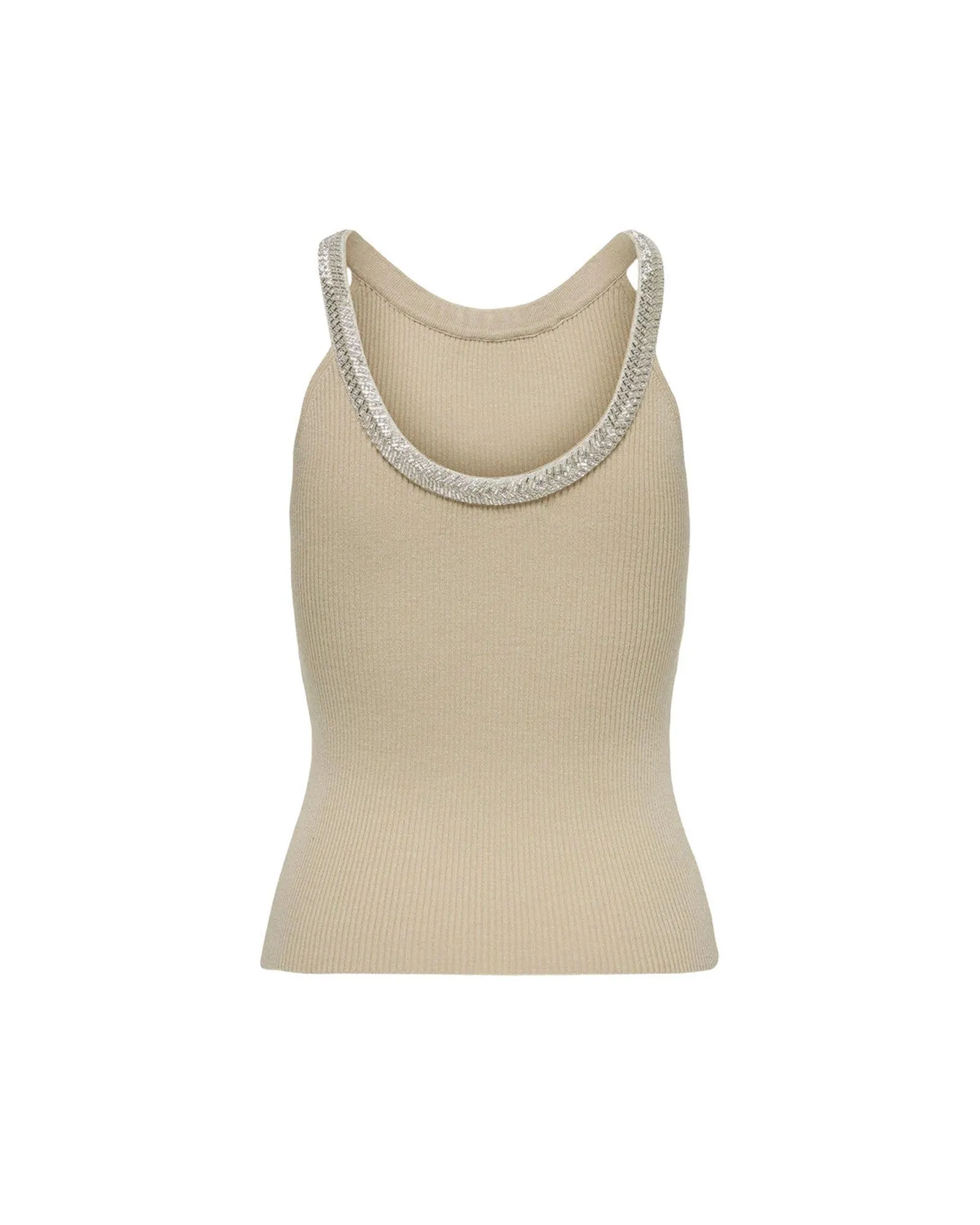 Only Womens Ribbed Tank Top with Sparkling Trim