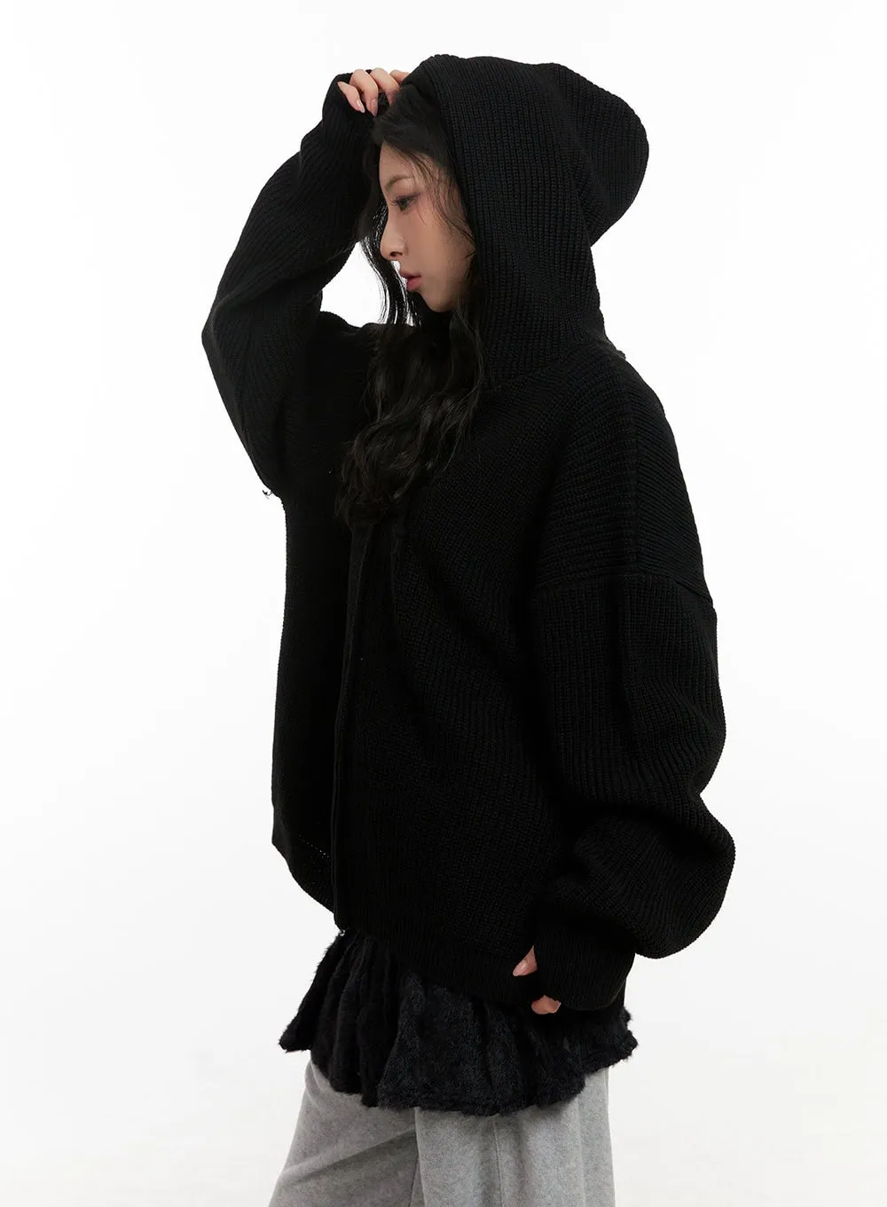 Oversized Knit Hooded Sweater CN416