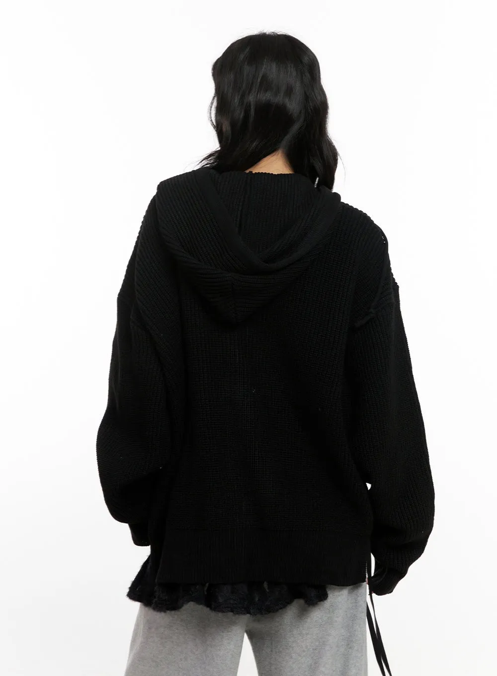 Oversized Knit Hooded Sweater CN416