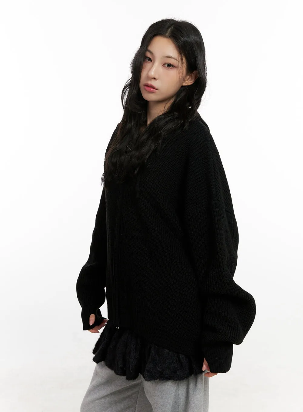 Oversized Knit Hooded Sweater CN416