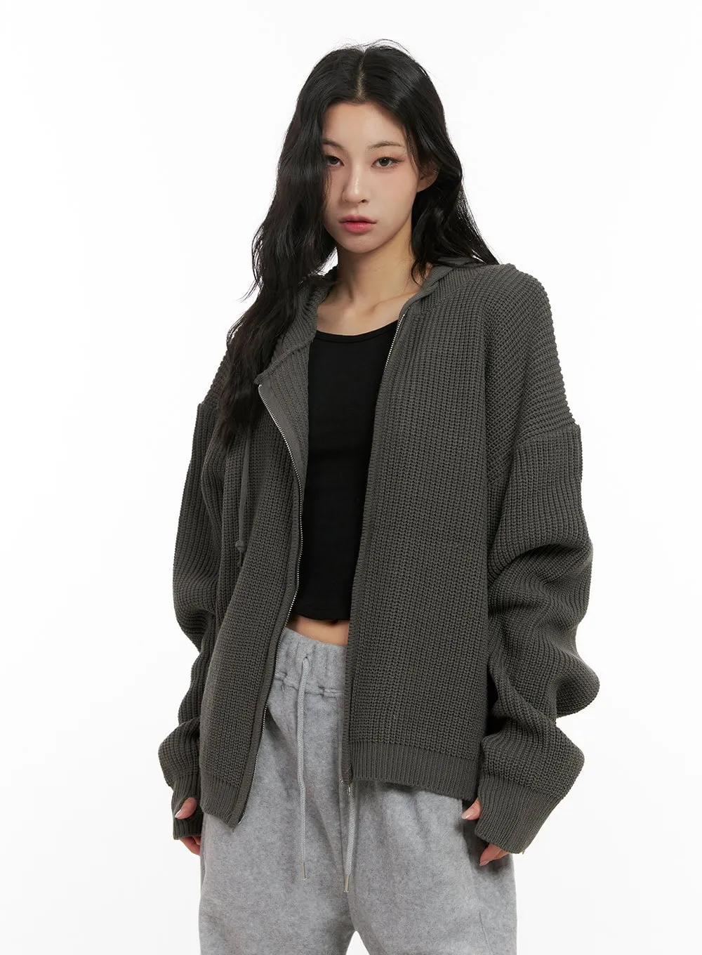 Oversized Knit Hooded Sweater CN416