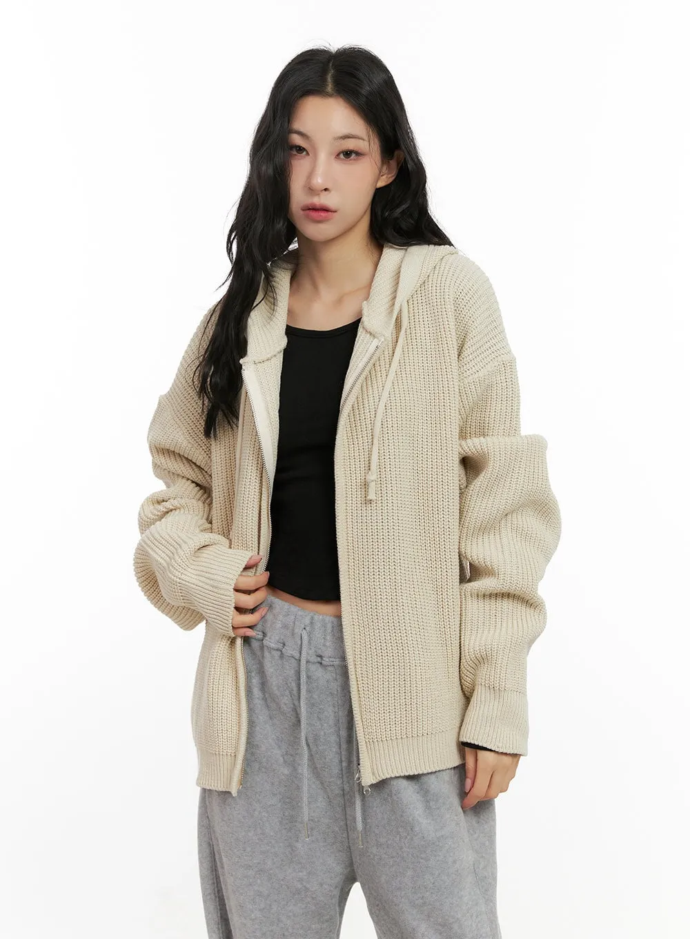 Oversized Knit Hooded Sweater CN416