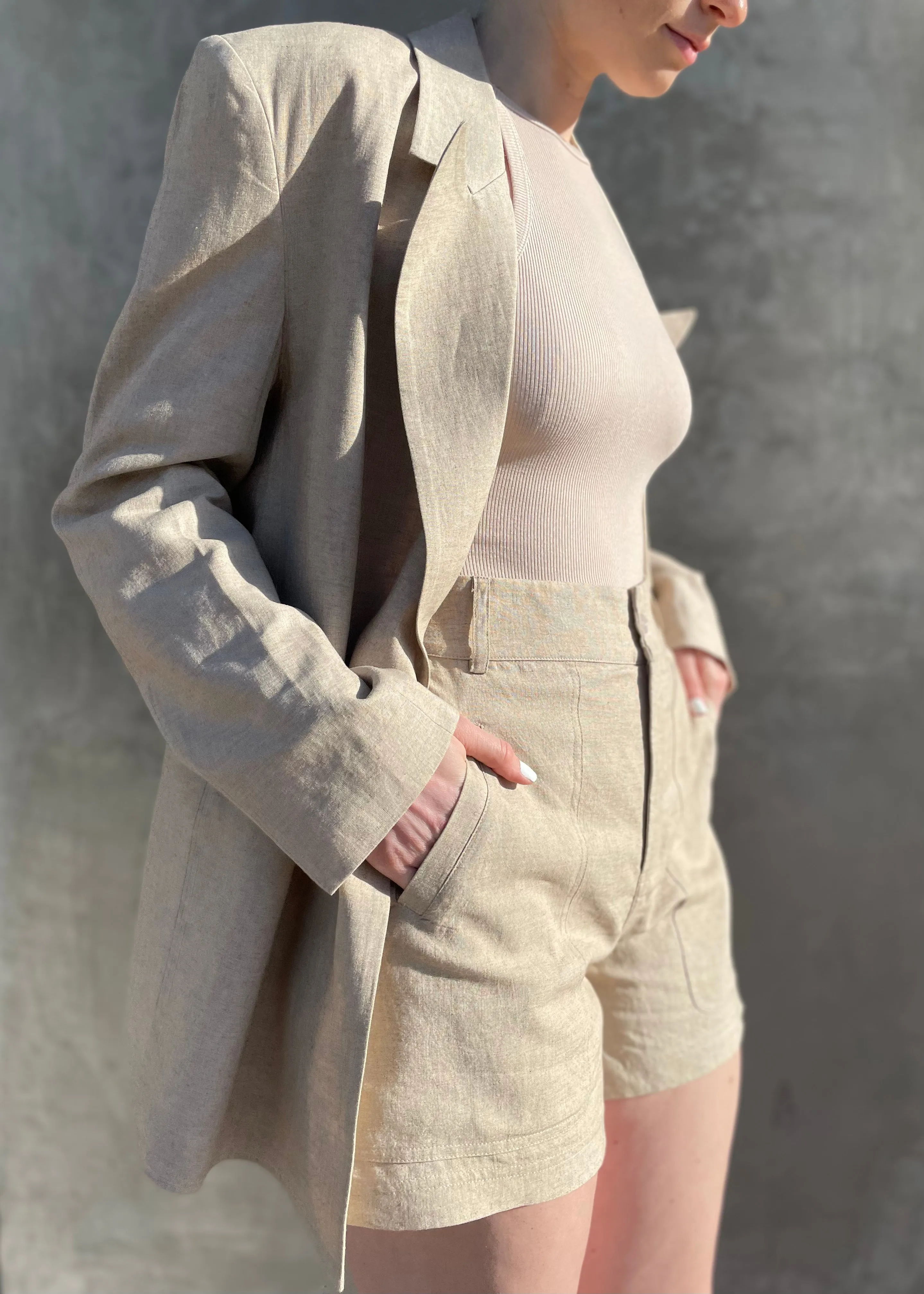 Oversized Linen Blazer - Natural