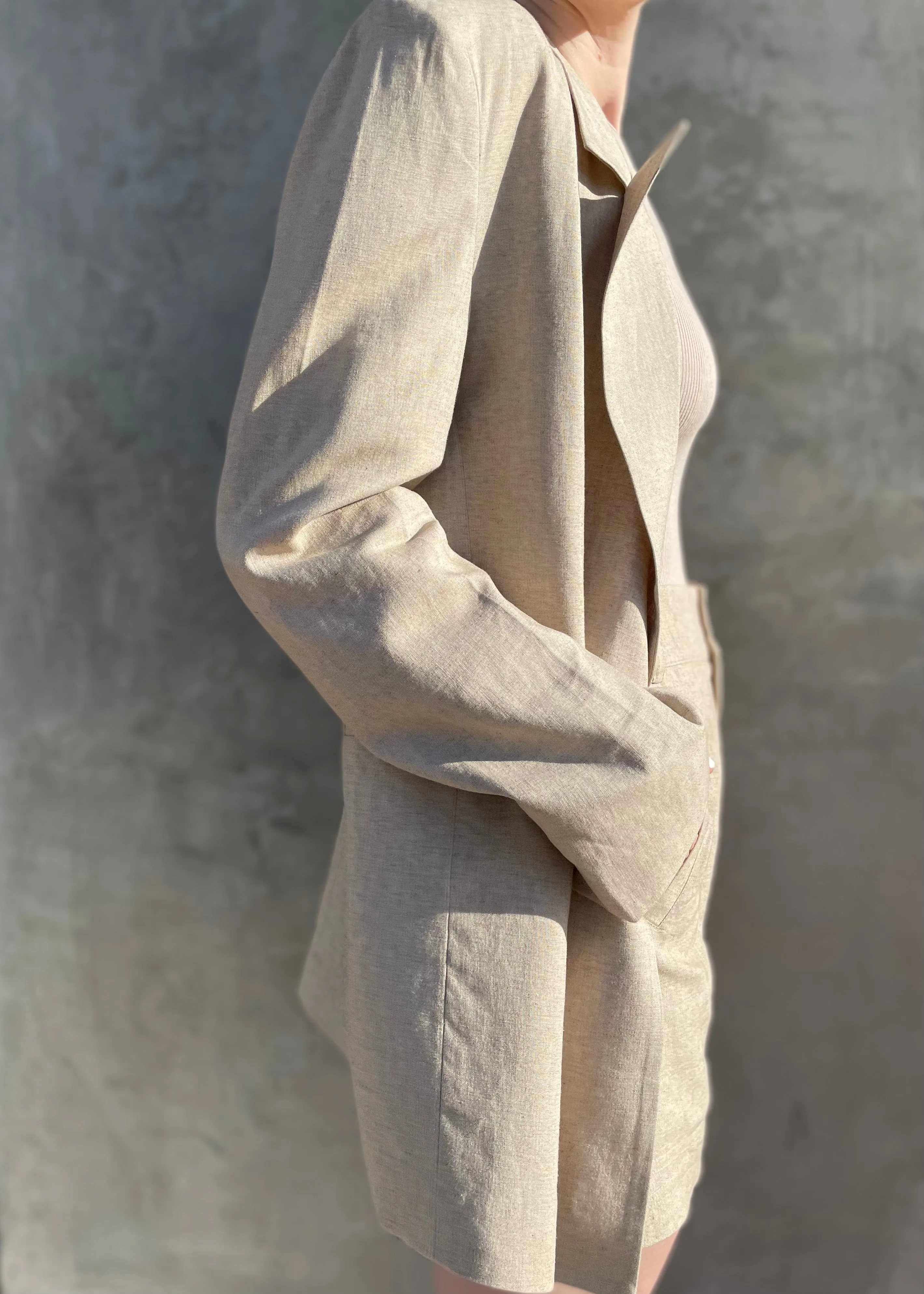 Oversized Linen Blazer - Natural