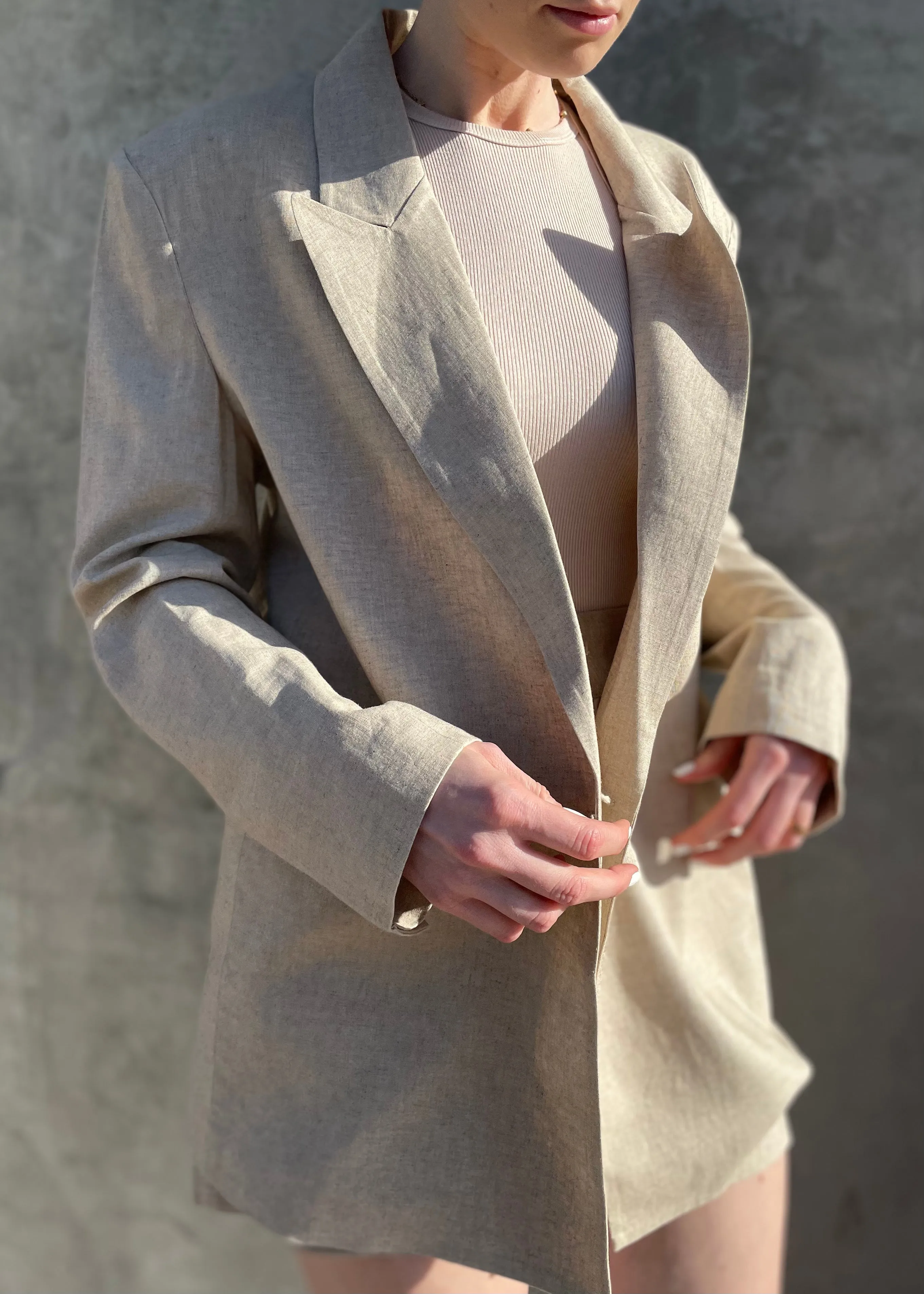 Oversized Linen Blazer - Natural