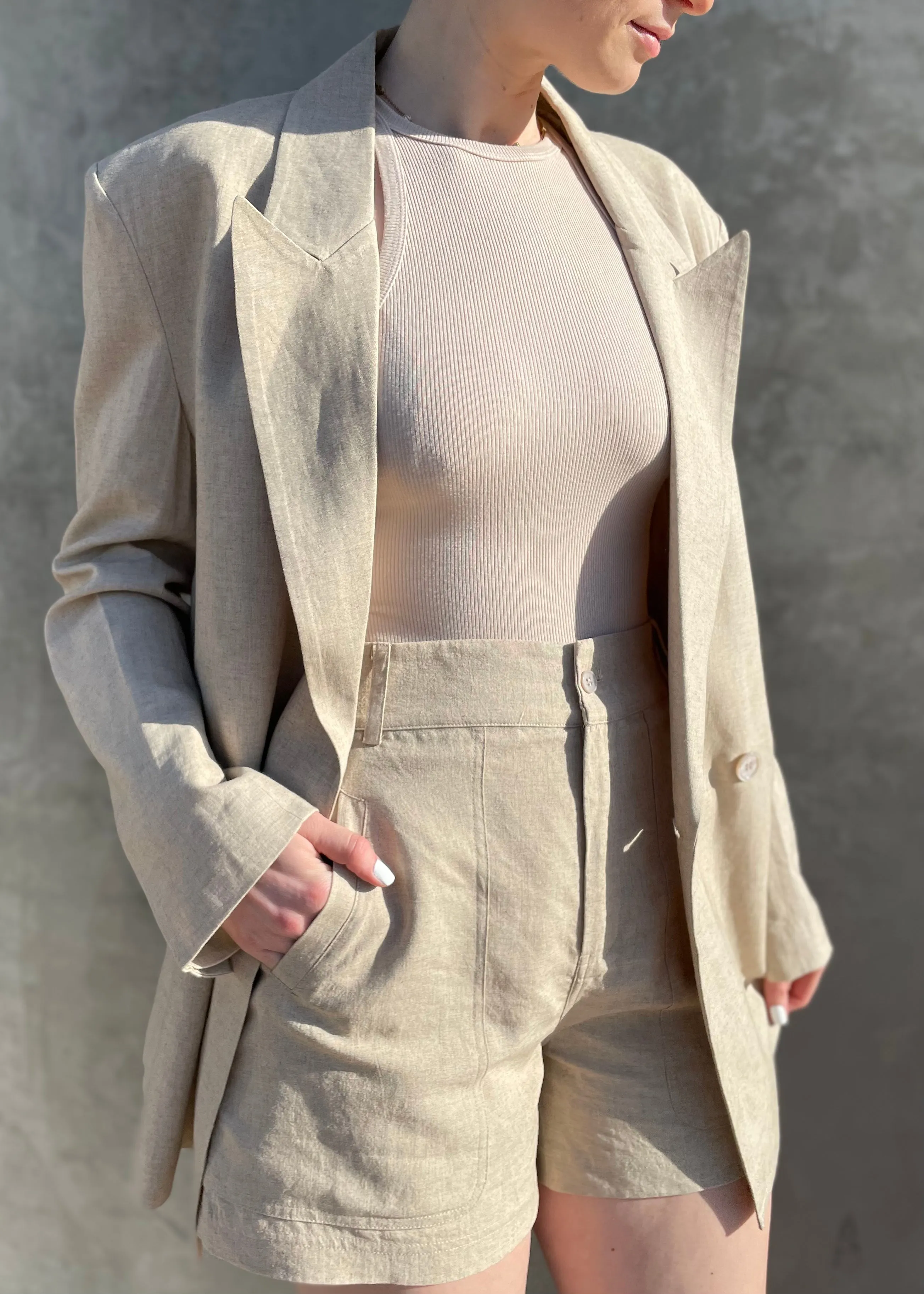 Oversized Linen Blazer - Natural