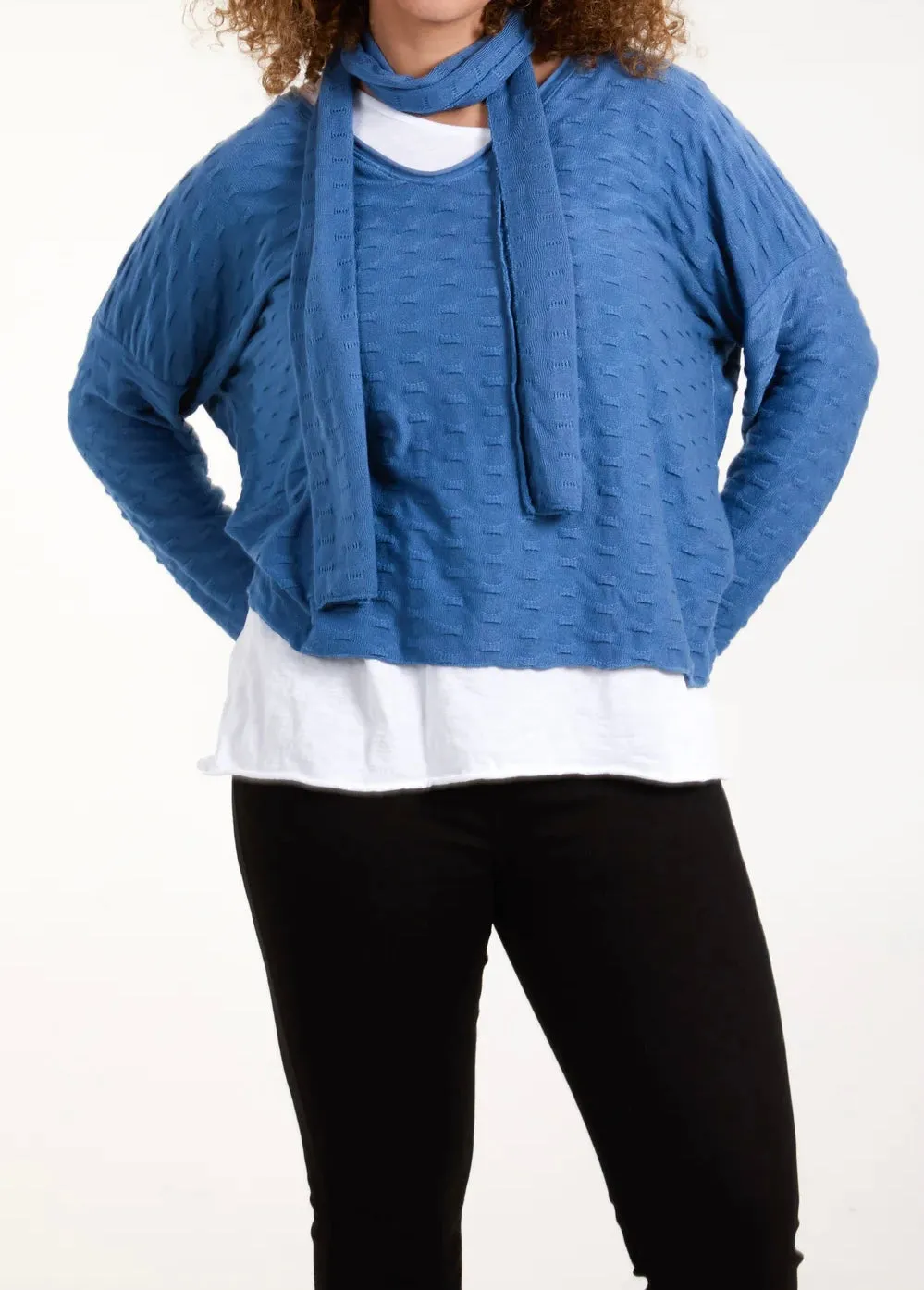 Plain Textured Fine Knit Double Layer Top With Matching Scarf (2 Colours)