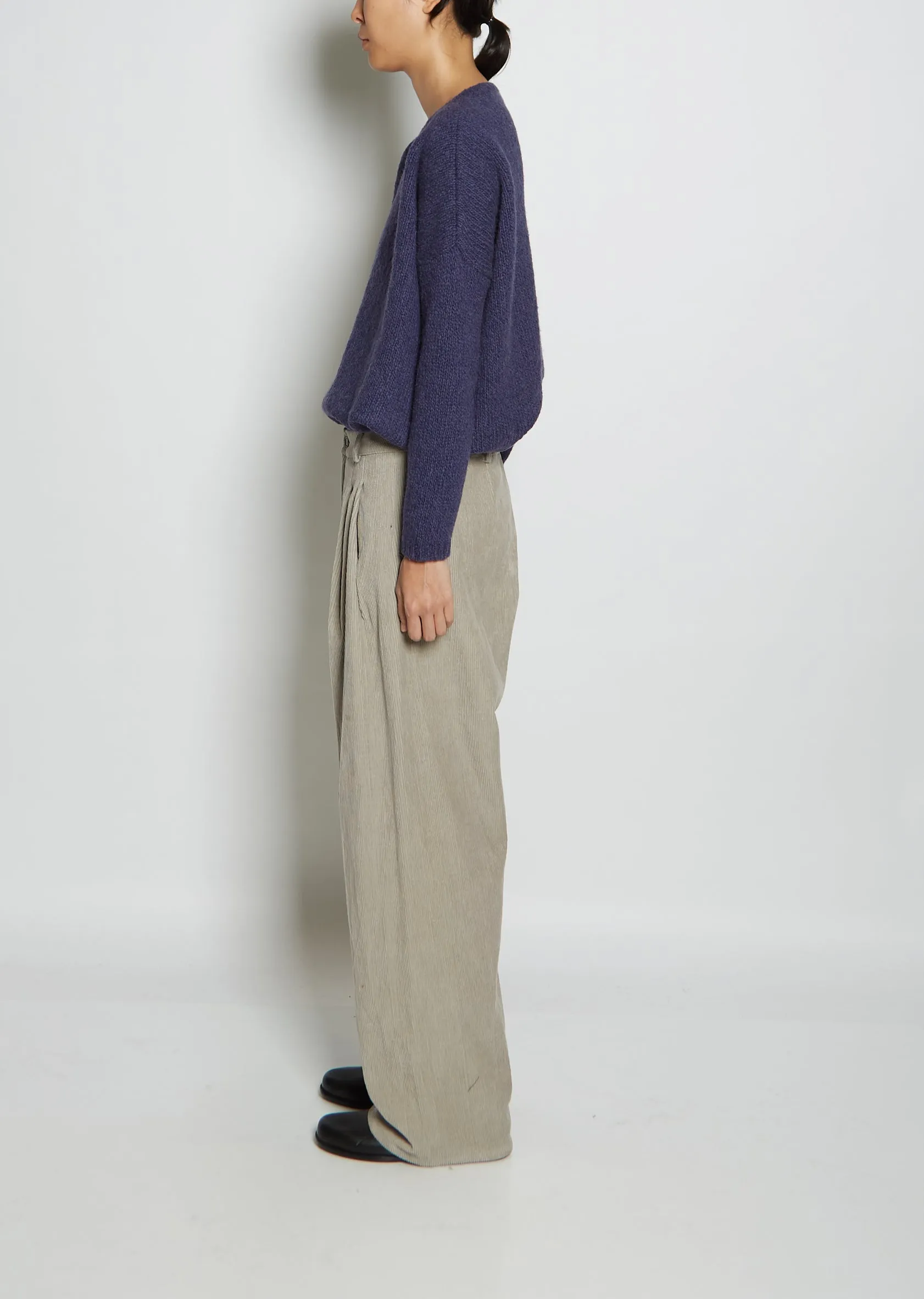 Pleat Front Cotton Corduroy Trousers — Ecru