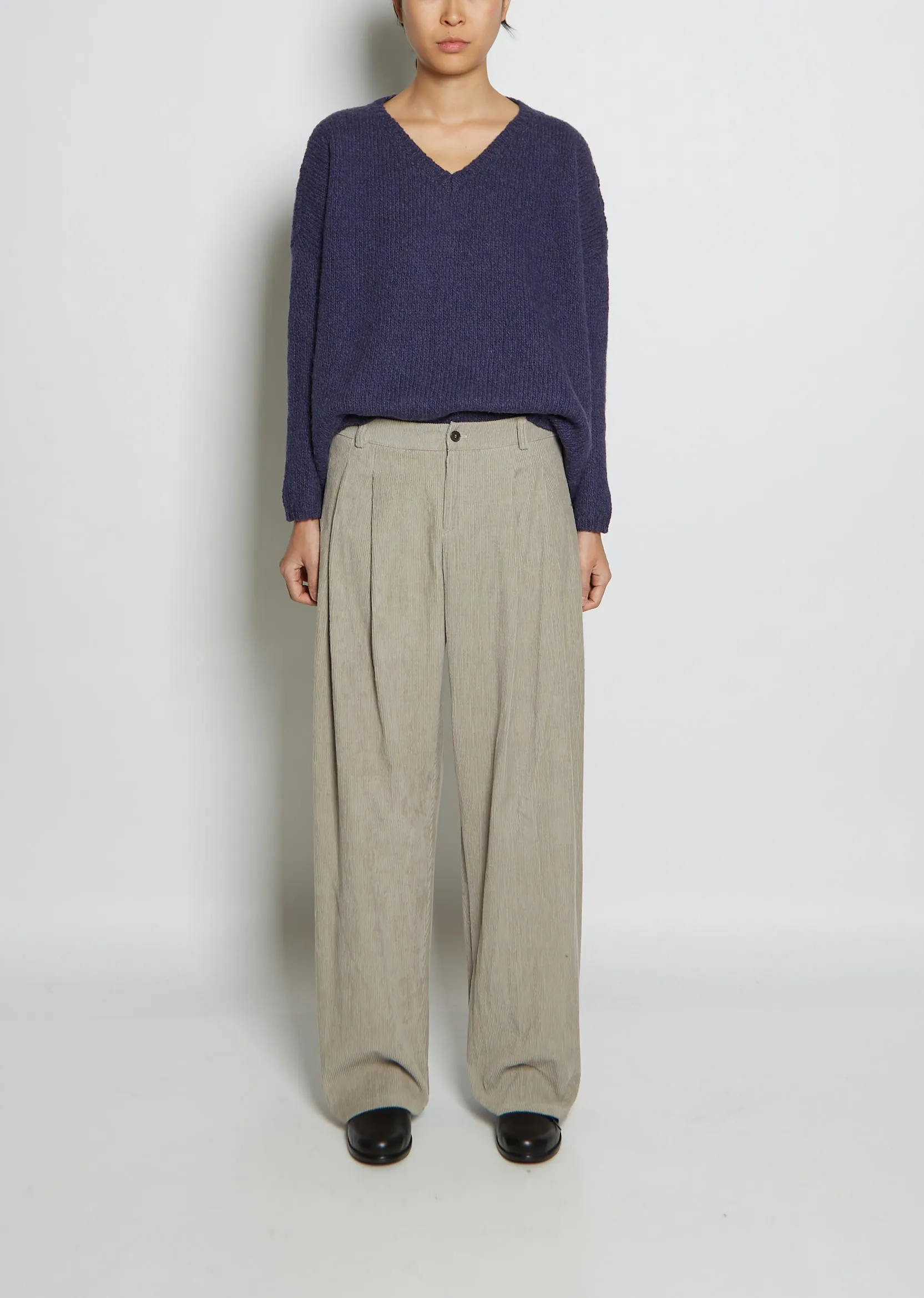 Pleat Front Cotton Corduroy Trousers — Ecru