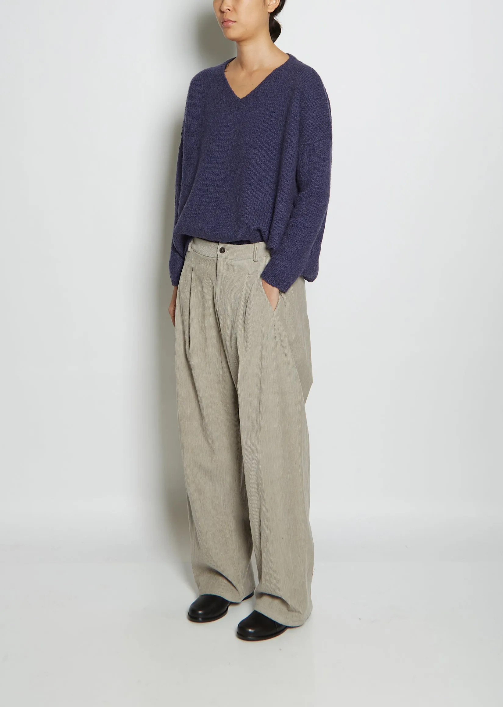 Pleat Front Cotton Corduroy Trousers — Ecru