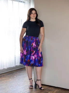 Plus Size Multicolor Accordion Pleated Elastic Waistband Party Midi Skirt