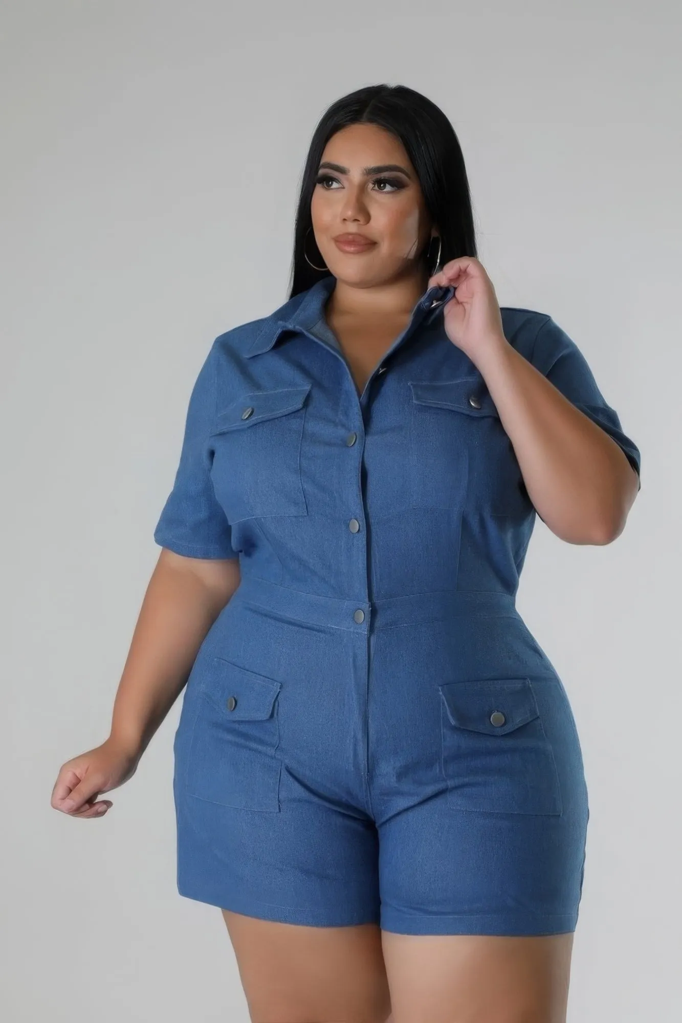 Plus Size Semi-Stretch Denim Romper