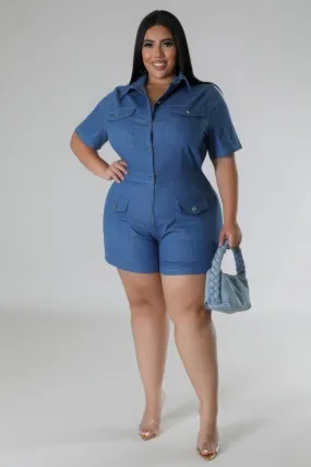 Plus Size Semi-Stretch Denim Romper