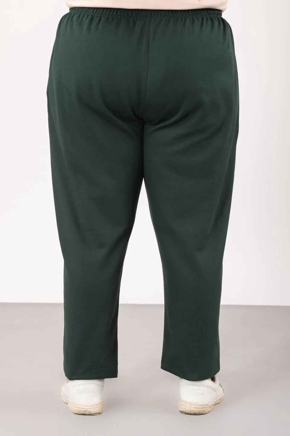 Plus Size Winters Cozy Fleece Track Pants For Women - Bottle Green