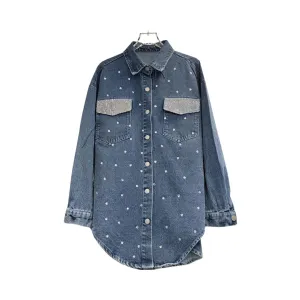 Pre Order:  Diamond Pocket Long Sleeve Loose Denim Shirt