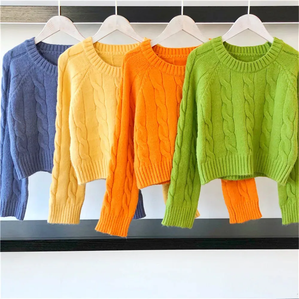 Pre Order:  Solid Casual Crop Knitted Sweater