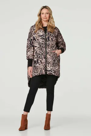 Printed Zip Front High Low Coat