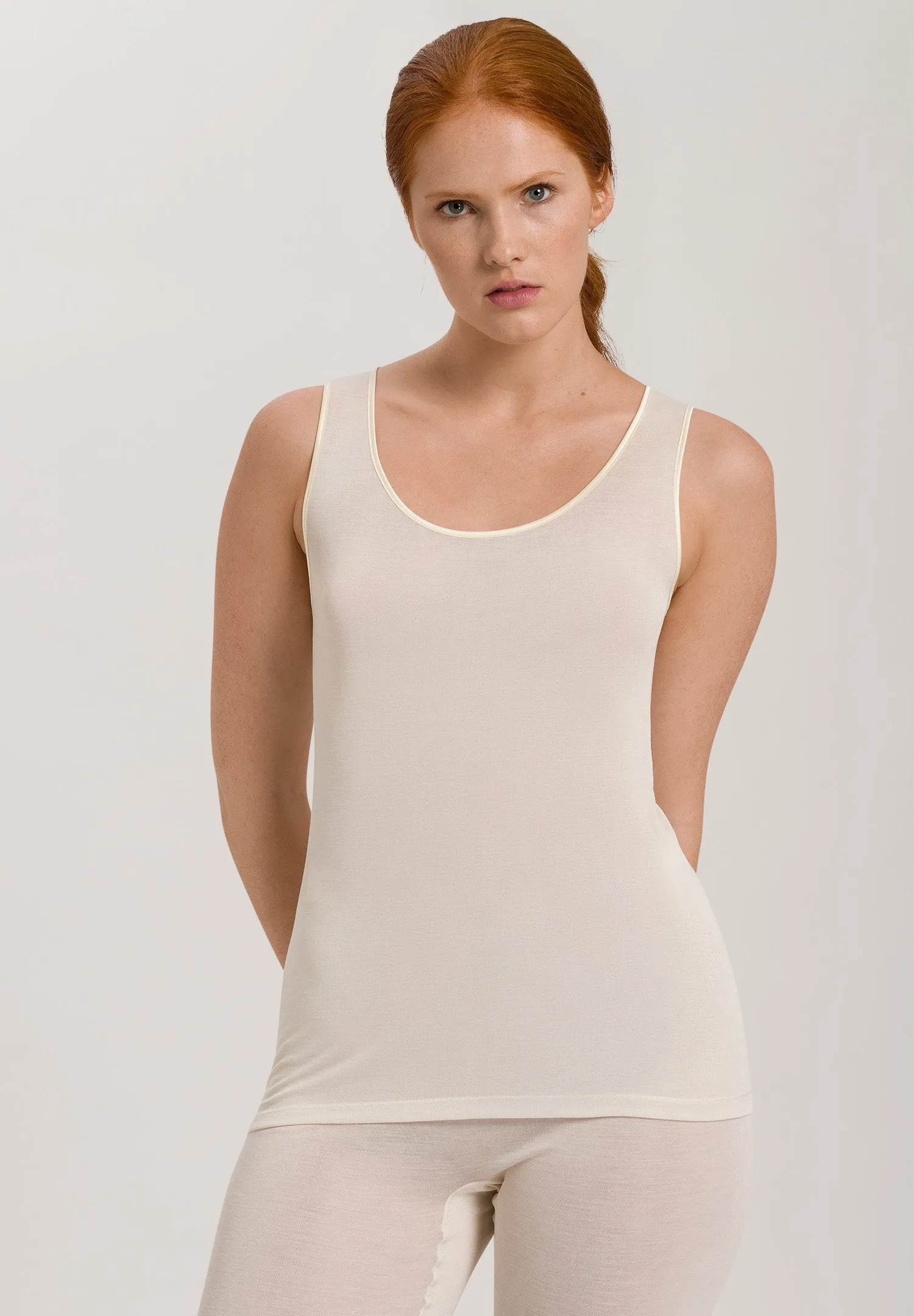 Pure Silk Silk Round Neck Tank Top | Pale Cream 71717-116