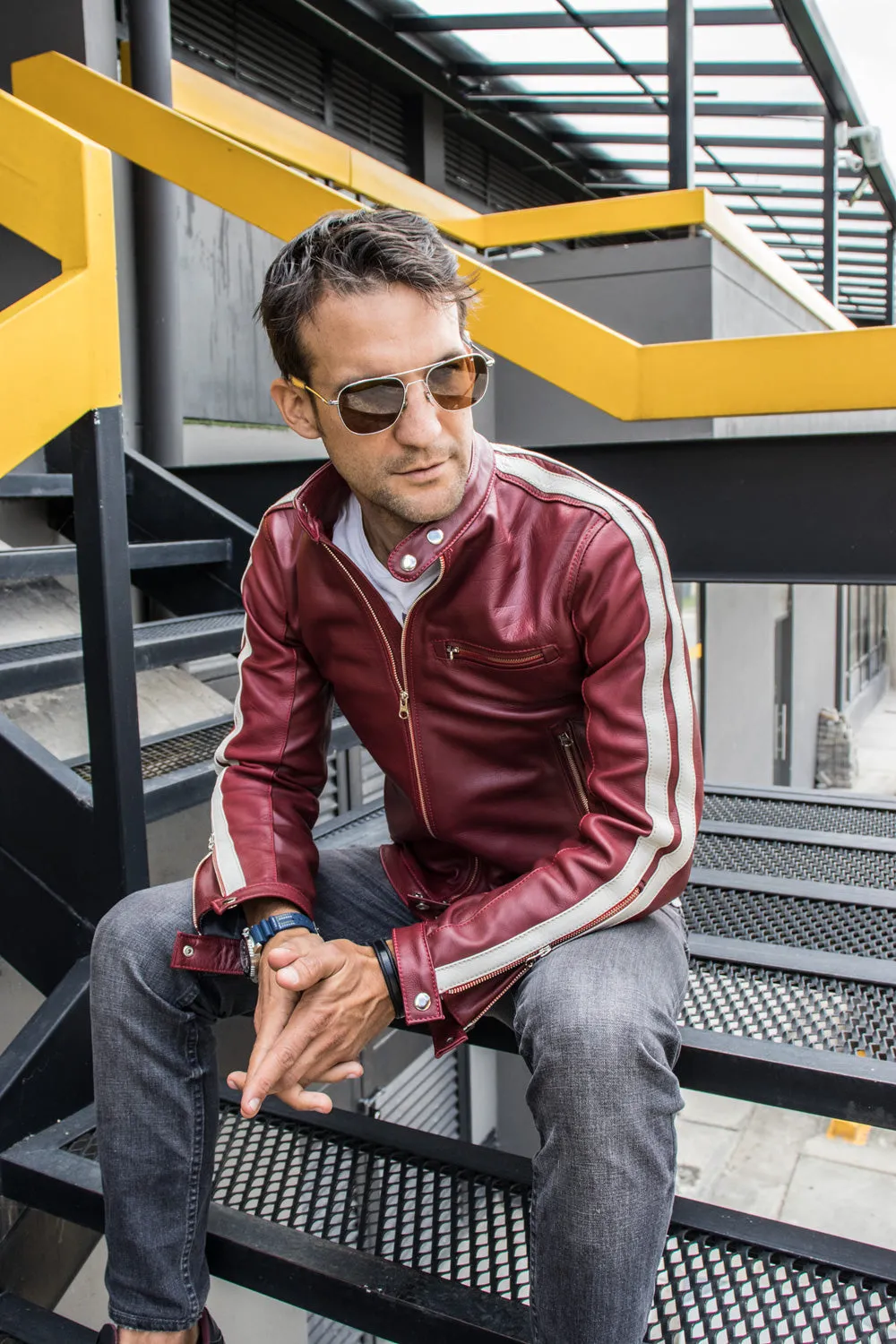 R80 EX Leather Jacket - Special Edition - Burgundy - Stripes